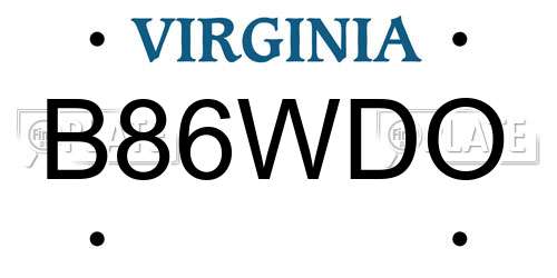 B86WDO Virginia License Plate