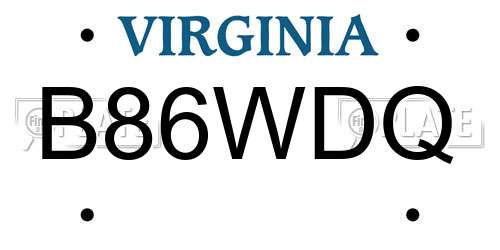 B86WDQ Virginia License Plate