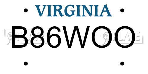 B86WOO Virginia License Plate