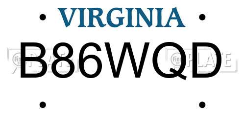 B86WQD Virginia License Plate