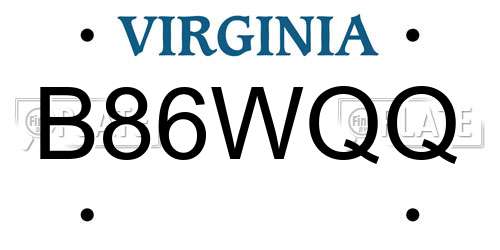 B86WQQ Virginia License Plate