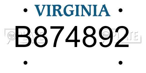 B874892 Virginia License Plate
