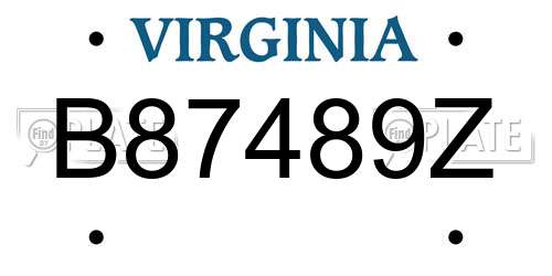 B87489Z Virginia License Plate
