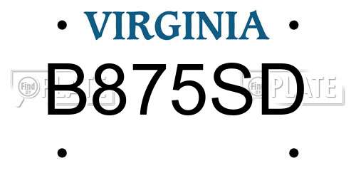 B875SD Virginia License Plate