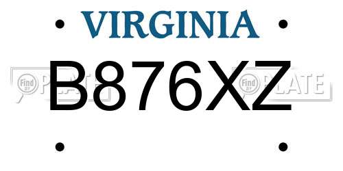 B876XZ Virginia License Plate