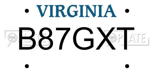 B87GXT Virginia License Plate