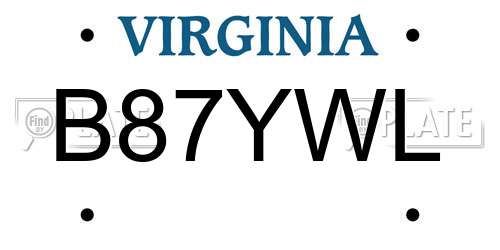 B87YWL Virginia License Plate