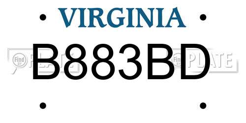 B883BD Virginia License Plate