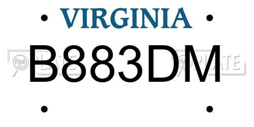 B883DM Virginia License Plate