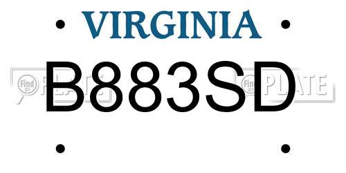B883SD Virginia License Plate