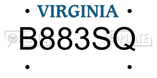 B883SQ Virginia License Plate