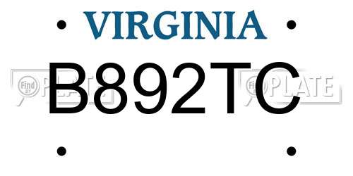 B892TC Virginia License Plate