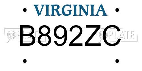B892ZC Virginia License Plate