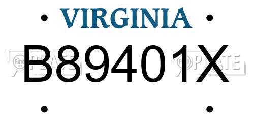 B89401X Virginia License Plate