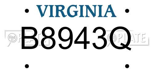 B8943Q Virginia License Plate