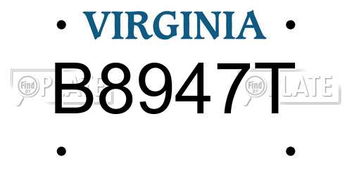 B8947T Virginia License Plate