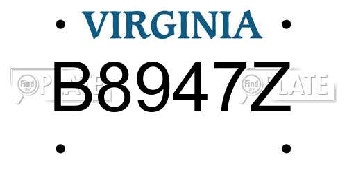 B8947Z Virginia License Plate