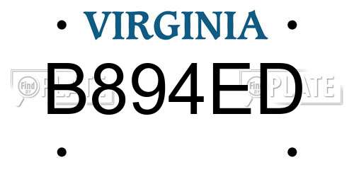 B894ED Virginia License Plate