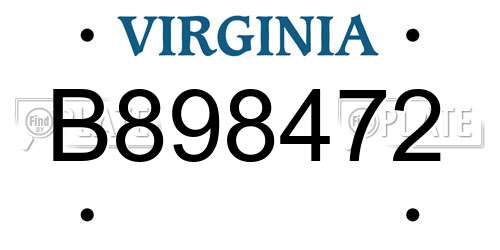 B898472 Virginia License Plate