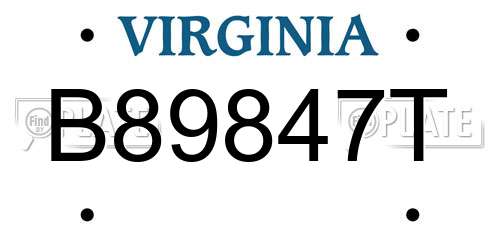 B89847T Virginia License Plate