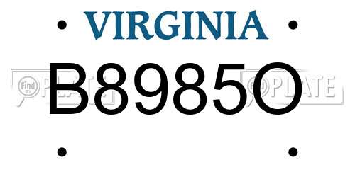 B8985O Virginia License Plate