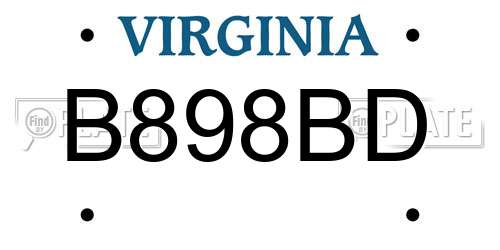 B898BD Virginia License Plate