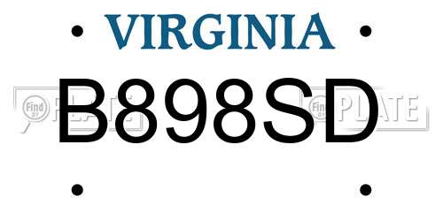 B898SD Virginia License Plate