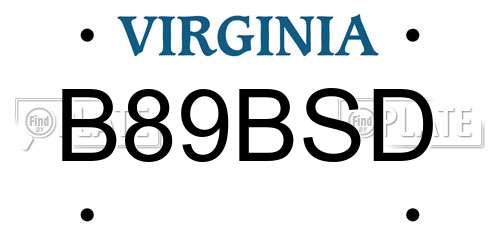 B89BSD Virginia License Plate