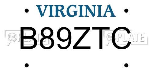 B89ZTC Virginia License Plate