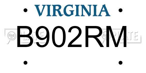 B902RM Virginia License Plate