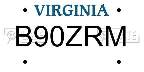 B90ZRM Virginia License Plate