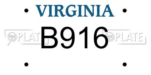 B916 Virginia License Plate