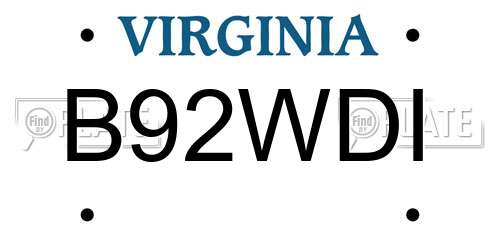 B92WDI Virginia License Plate