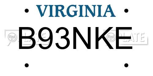 B93NKE Virginia License Plate