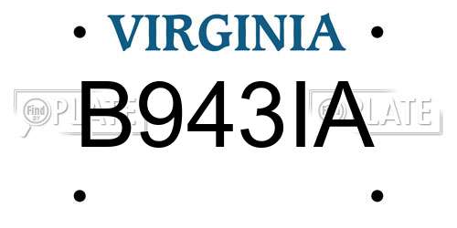 B943IA Virginia License Plate