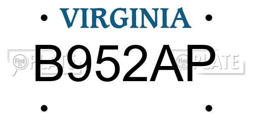 B952AP Virginia License Plate