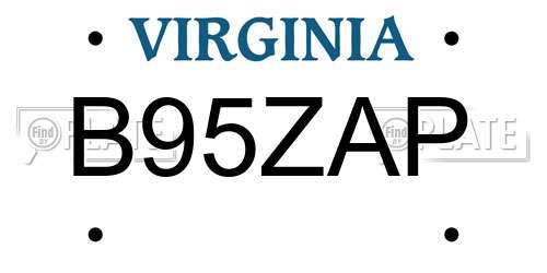 B95ZAP Virginia License Plate