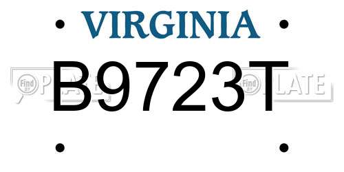 B9723T Virginia License Plate