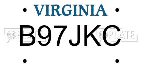 B97JKC Virginia License Plate