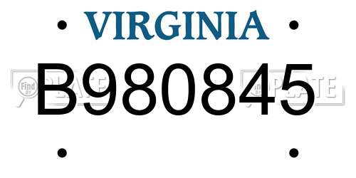 B980845 Virginia License Plate
