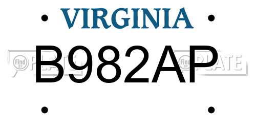 B982AP Virginia License Plate