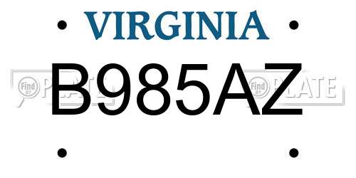 B985AZ Virginia License Plate