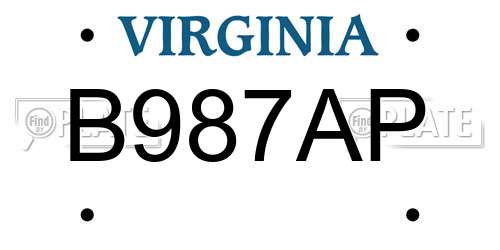 B987AP Virginia License Plate