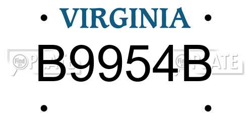 B9954B Virginia License Plate
