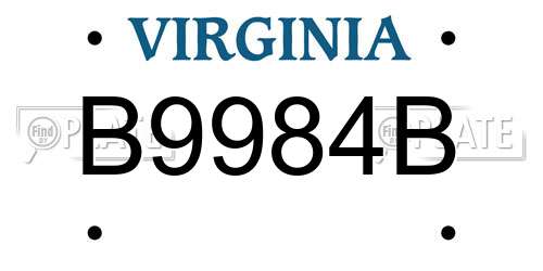 B9984B Virginia License Plate