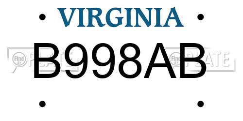 B998AB Virginia License Plate
