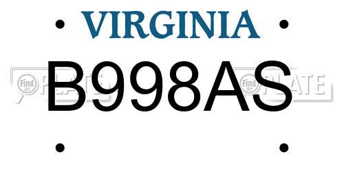 B998AS Virginia License Plate