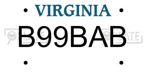 B99BAB Virginia License Plate