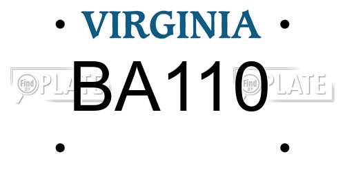 BA110 Virginia License Plate