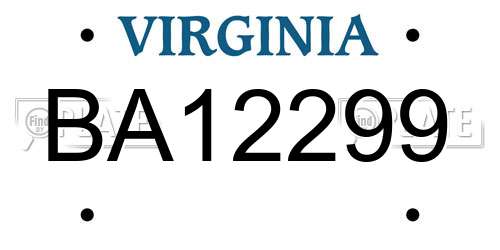 BA12299 Virginia License Plate